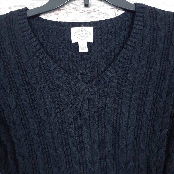 St Johns Bay Womens Cable Knit Sweater S Fitted Black Long Sleeve 269A - Picture 2 of 6